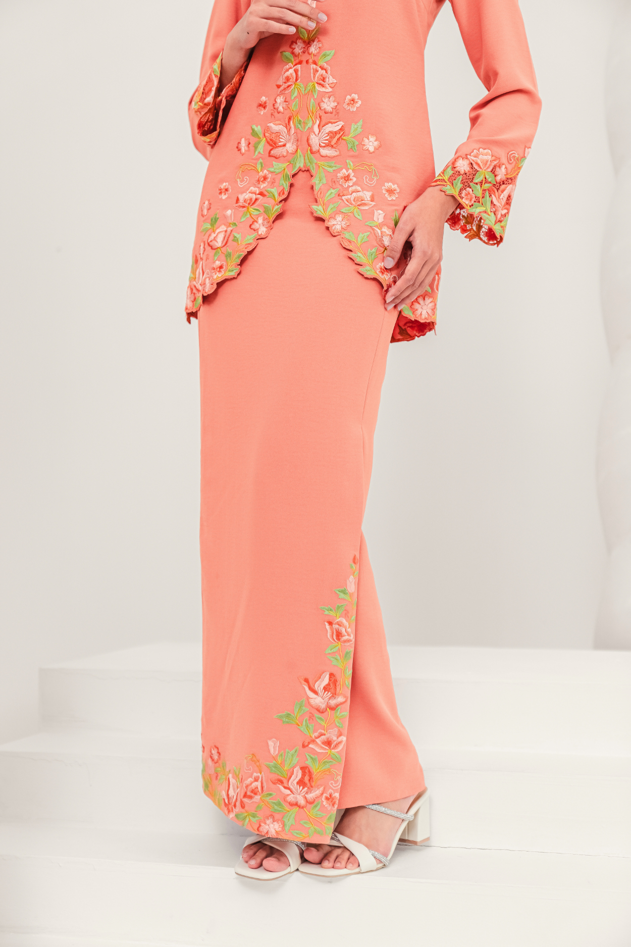 Murni Modern Kurung Summeraya in Salmon Orange