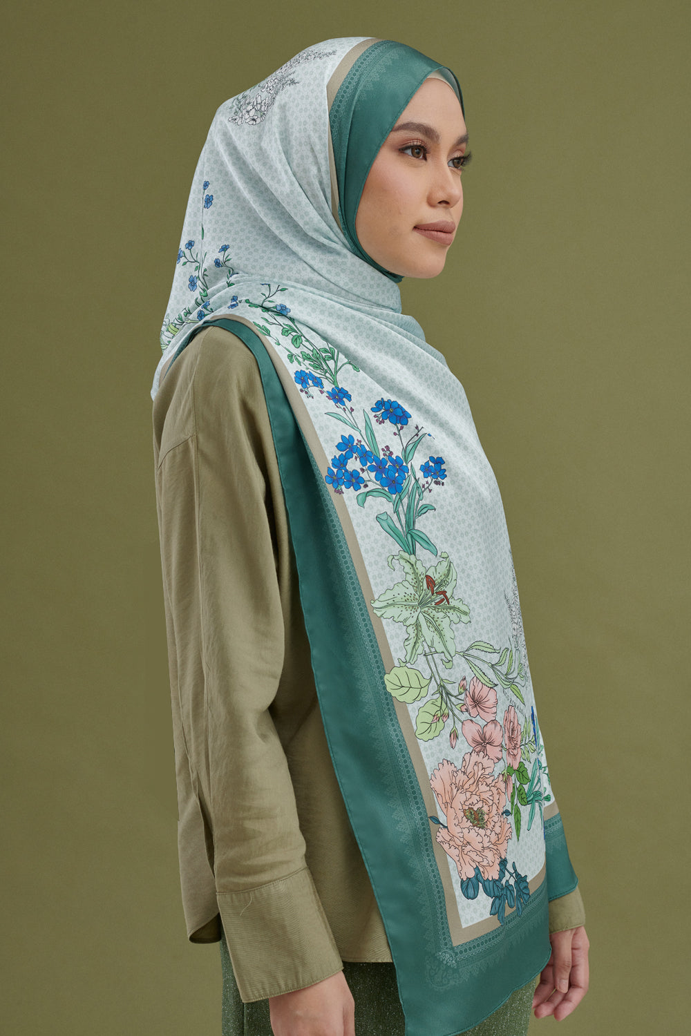 Suraya Printed Shawl in Forest